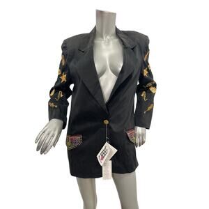 Amelia Austin Vintage Black Silk Blaze Jacket Musical Instruments Embroidered 10